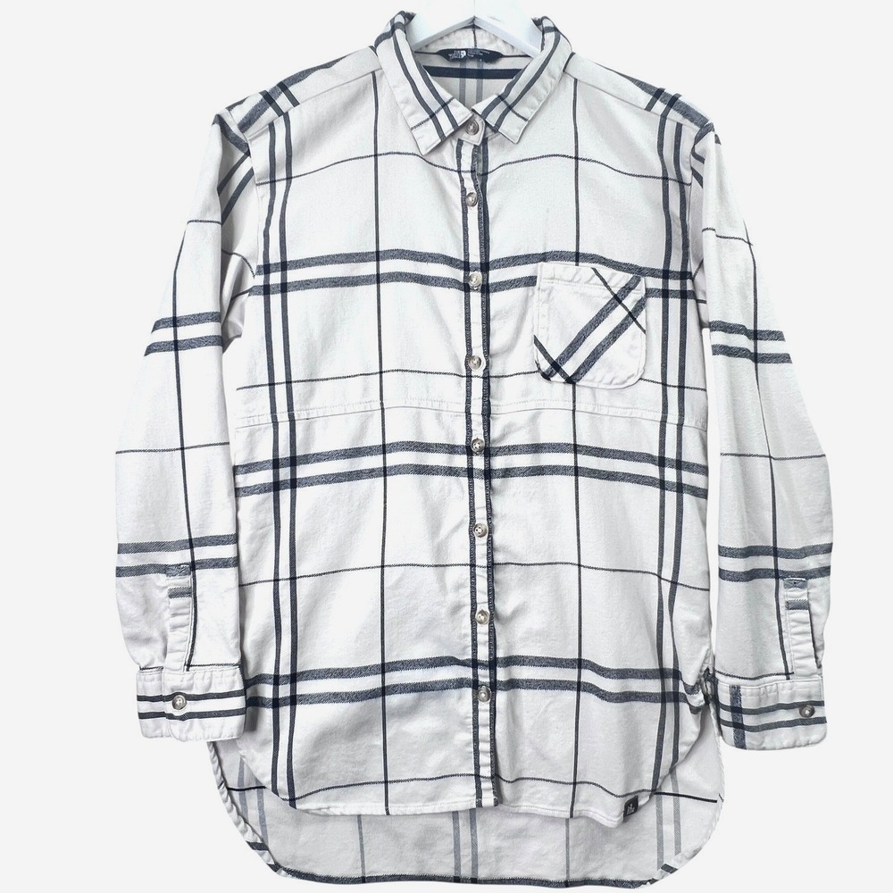 The‎ North Face Plaid Button Down Shirt Womens M White Black Cotton Flannel